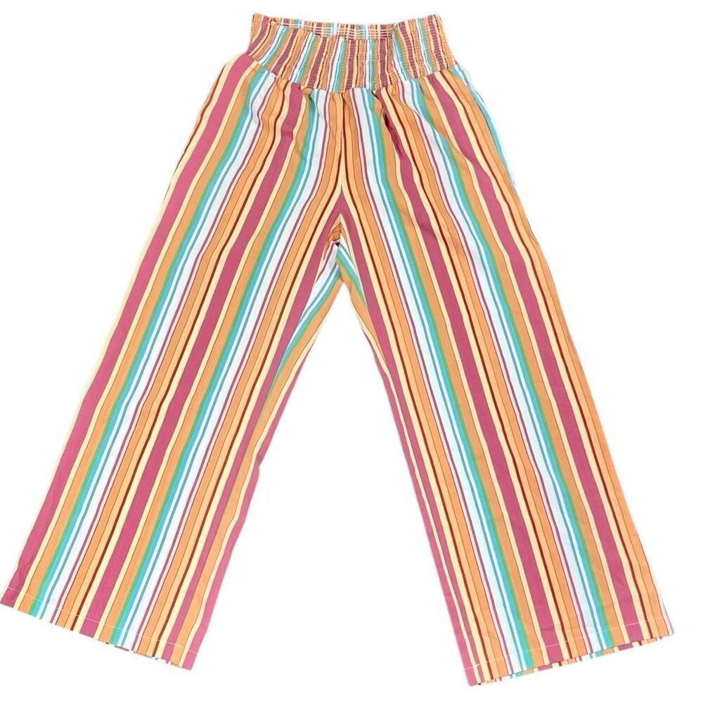 Women’s Multicolor Striped Smocked Waist Wide Leg Pants Medium